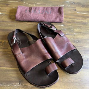 Pollini Men’s Leather Sandals Toe Ring Jesus Jerusalem Dark Brown Dust Bag